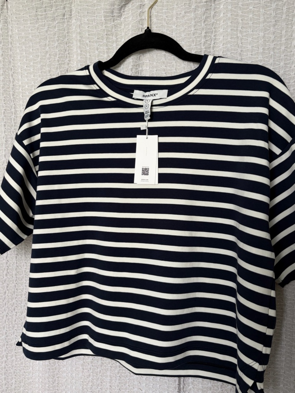 SPANX Navy and White Striped Tee